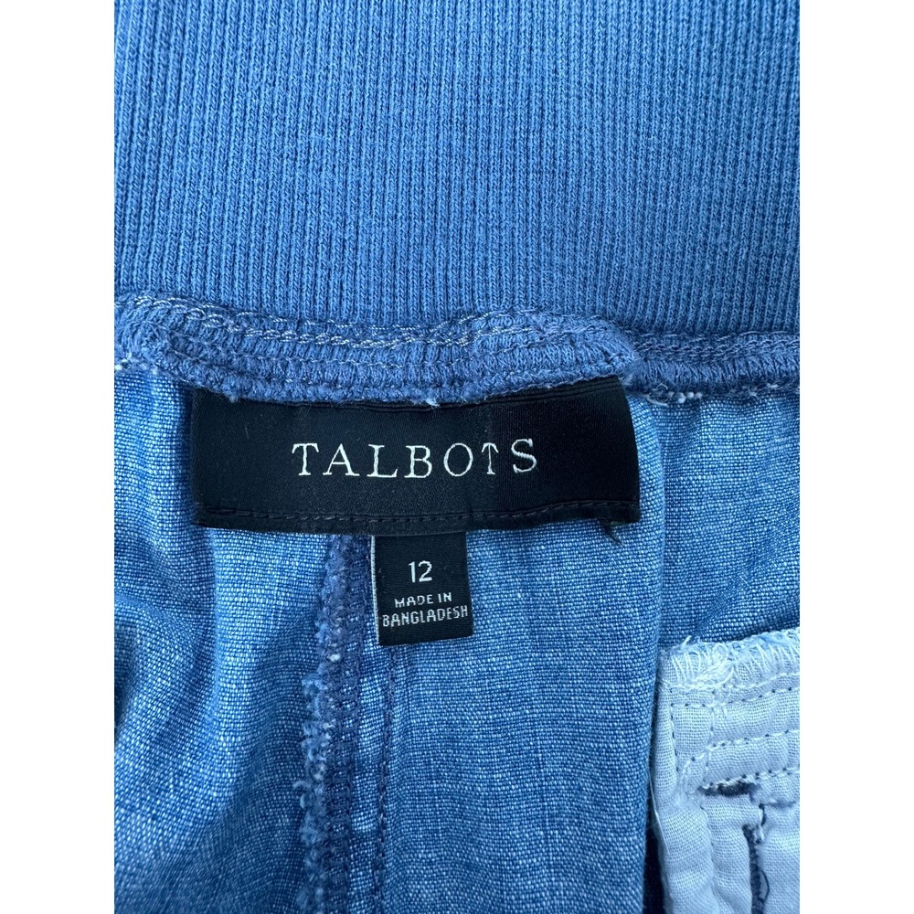 Talbots Chambray Straight Leg Button Tab Cuff Pants Size 12 Blue Cotton Blend - Picture 3 of 10
